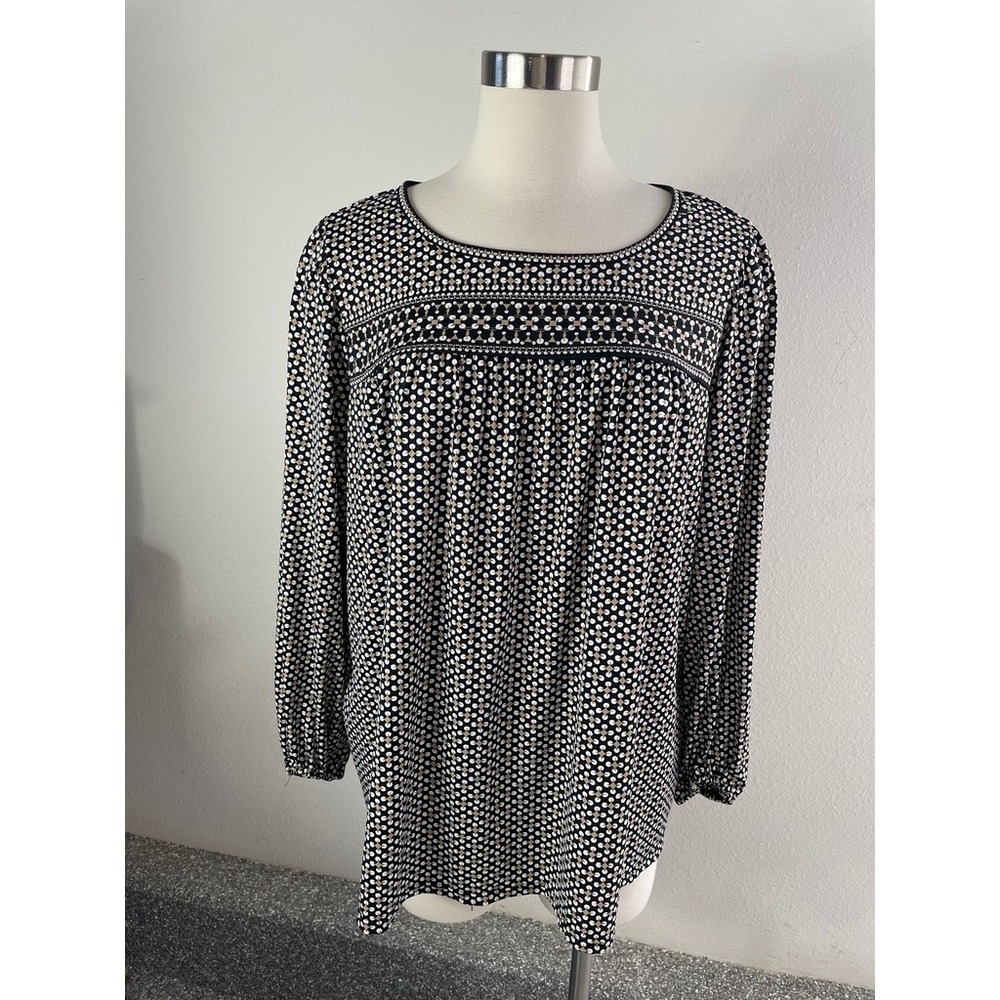 Max Studio Womens‎ Plus 1X Geometric Medallion Print Long Sleeve Blouse Stretch